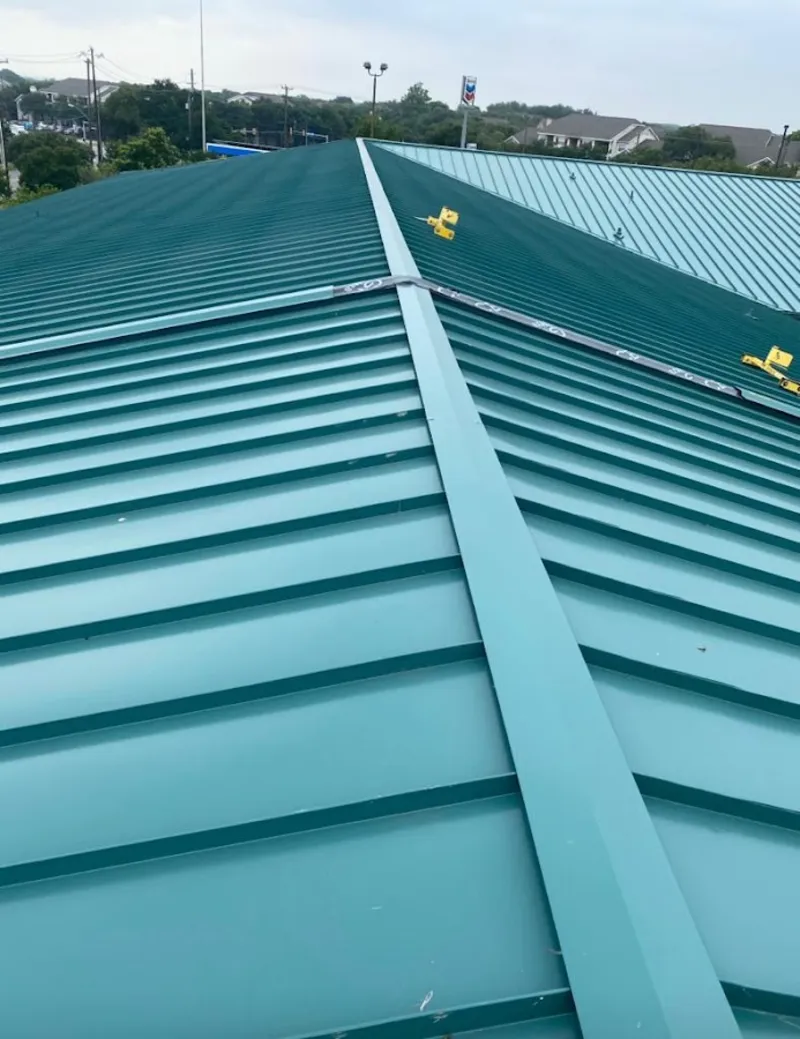 Green commercial metal roof ridge and valley for Metal Roof Repair in Firebaugh
